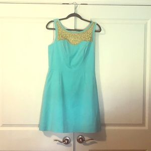 Lilly Pulitzer teal and gold dress
